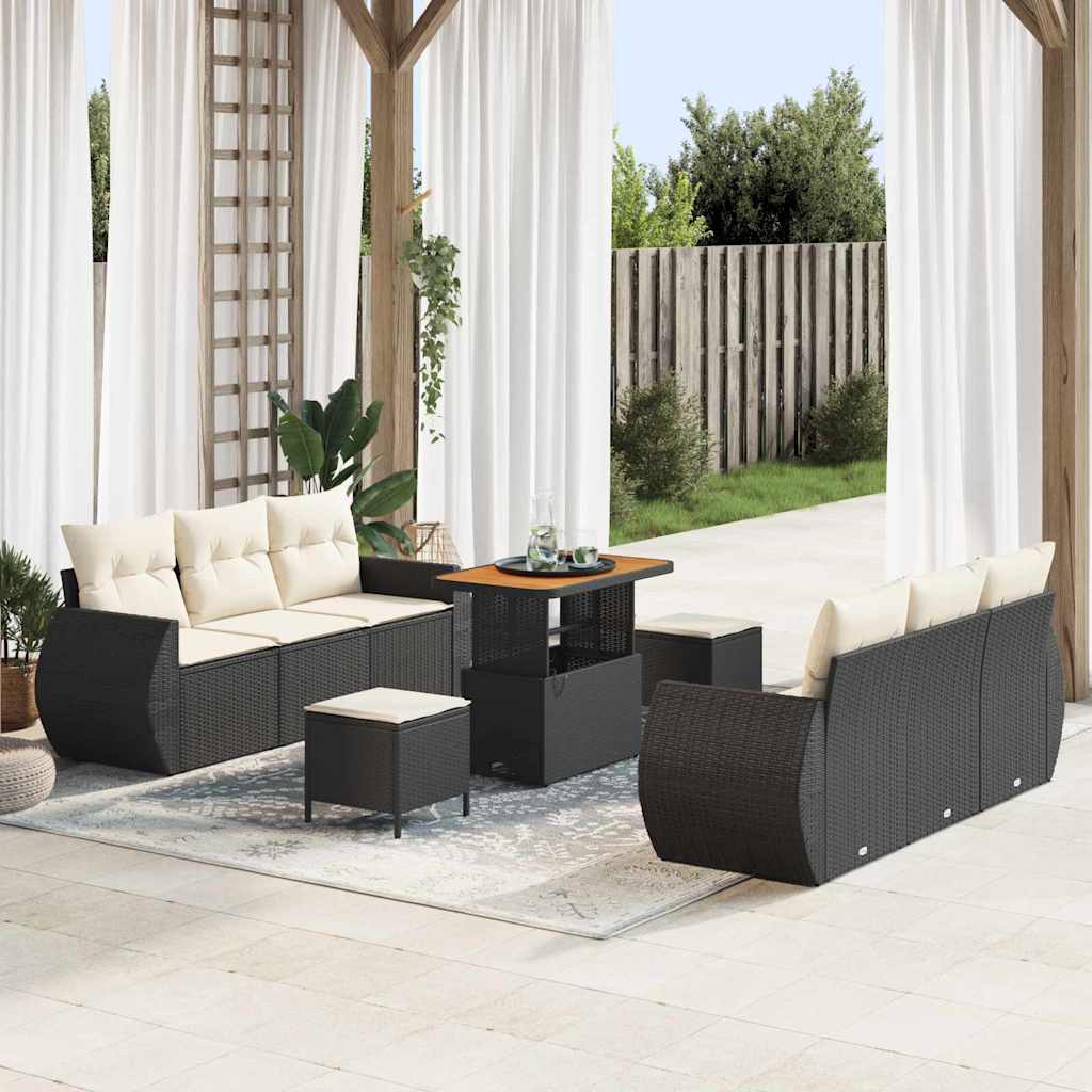 Tuin Sofa Set met kussen met opslag 9 pcs Zwart poly rattan is nu te koop bij PeponiXL, paradijselijk wonen!