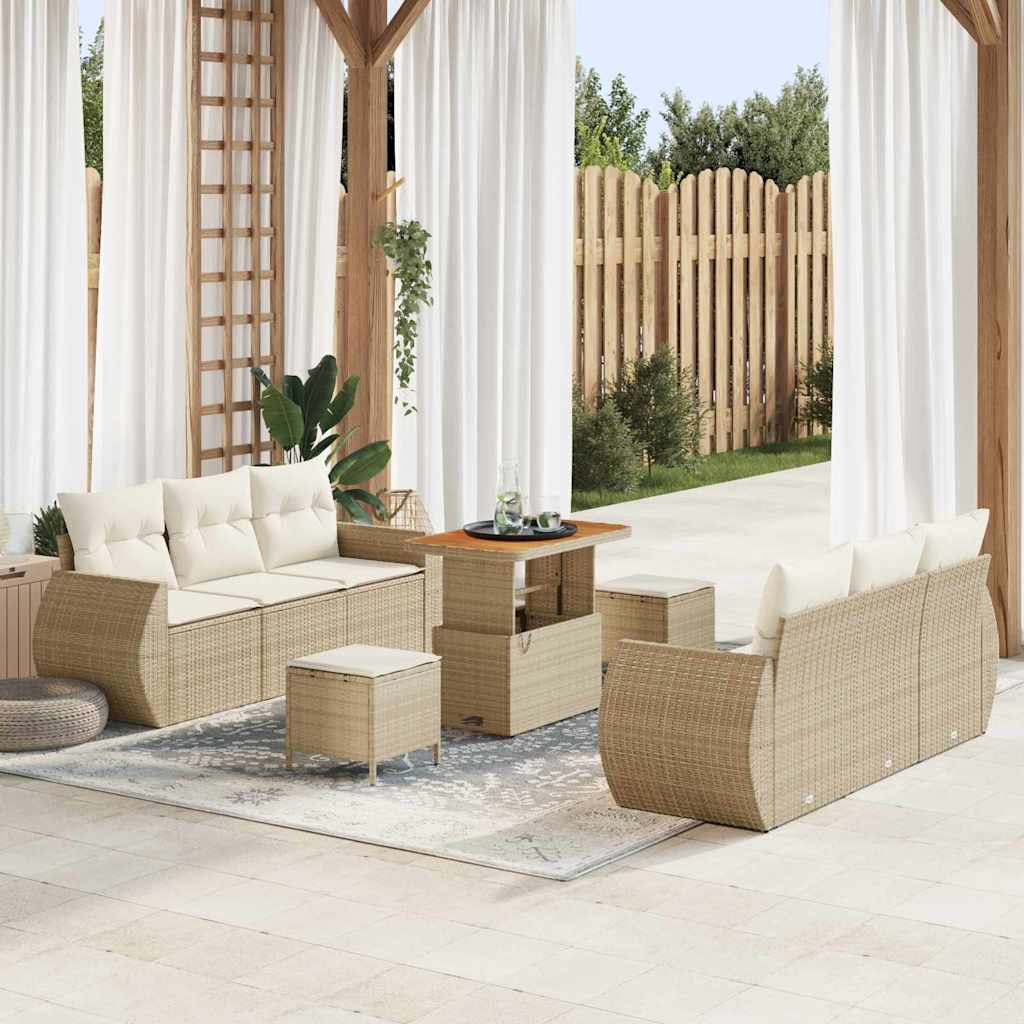 Tuin Sofa Set met kussen met opslag 9 pcs Beige poly rattan is nu te koop bij PeponiXL, paradijselijk wonen!