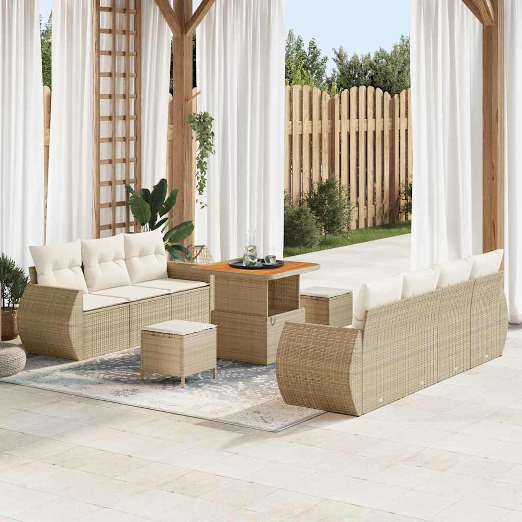 Tuin Sofa Set met kussen met opslag 10 pcs Beige poly rattan is nu te koop bij PeponiXL, paradijselijk wonen!
