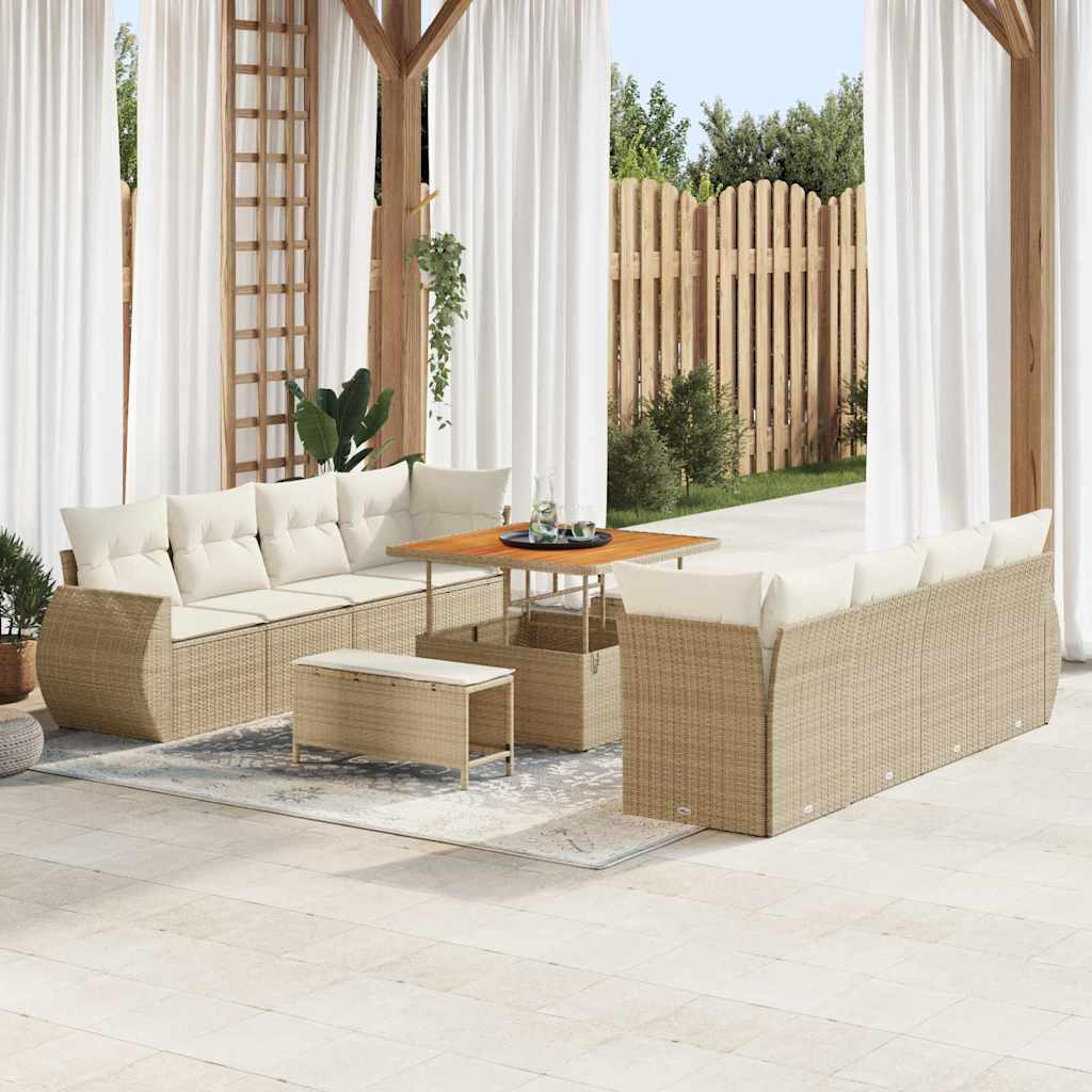 Tuin Sofa Set met kussen met opslag 11 pcs Beige poly rattan is nu te koop bij PeponiXL, paradijselijk wonen!