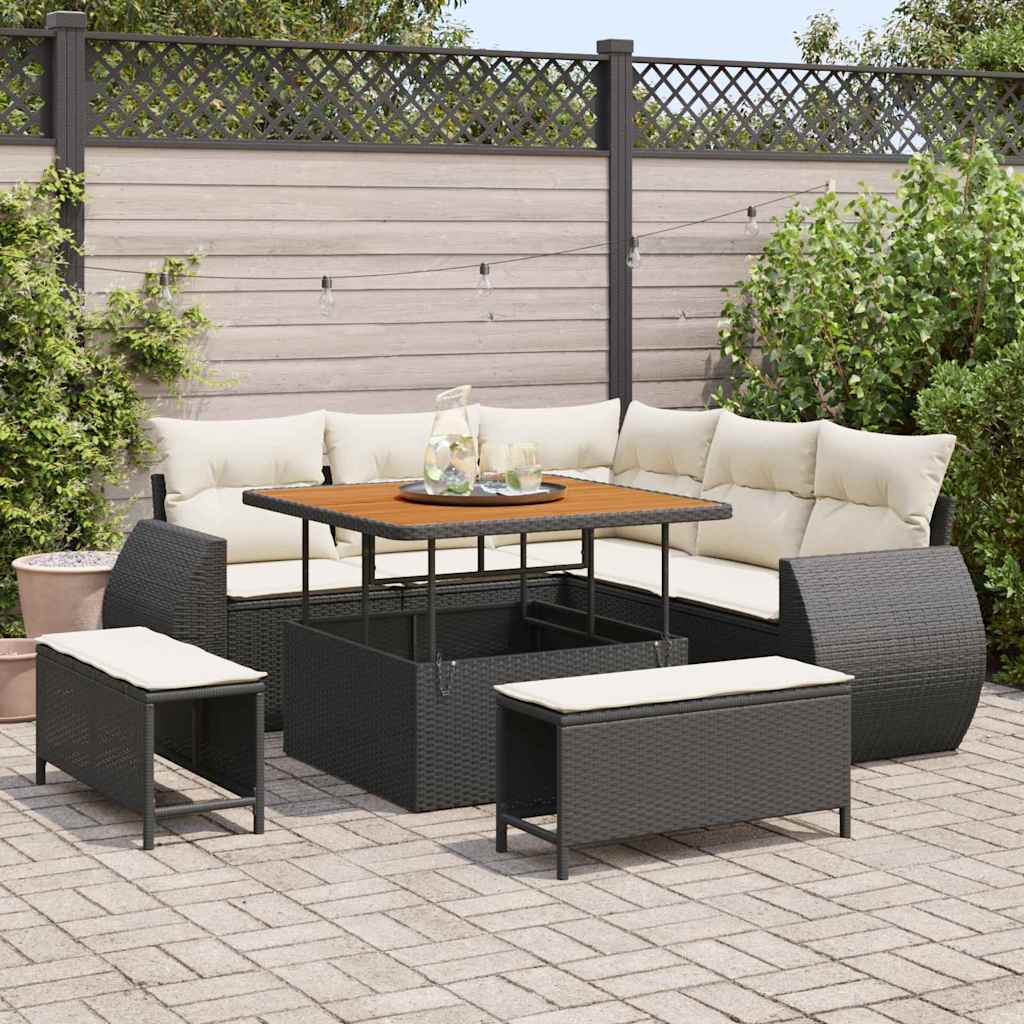 Tuinbankenset 8 st Zwart poly rattan is nu te koop bij PeponiXL, paradijselijk wonen!