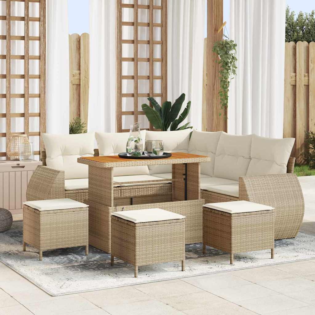 Tuinbankenset 9 pcs Beige poly rattan is nu te koop bij PeponiXL, paradijselijk wonen!