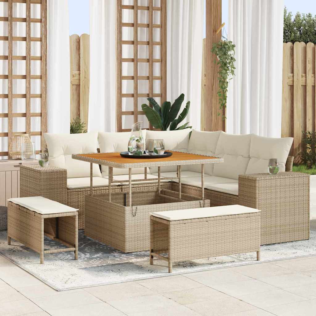 Tuin Sofa Set met kussen 8 pcs Beige poly rattan is nu te koop bij PeponiXL, paradijselijk wonen!