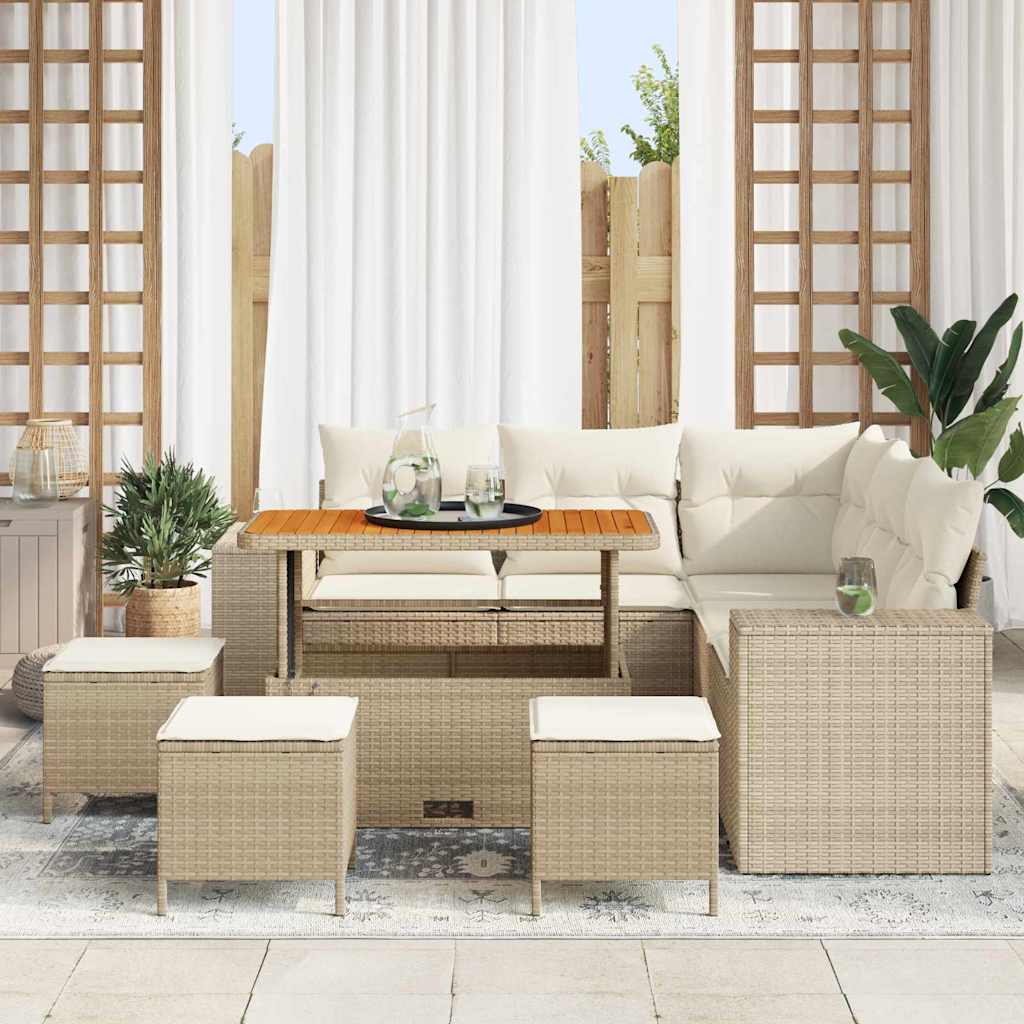 Tuin Sofa Set met kussen 9 pcs Beige poly rattan is nu te koop bij PeponiXL, paradijselijk wonen!