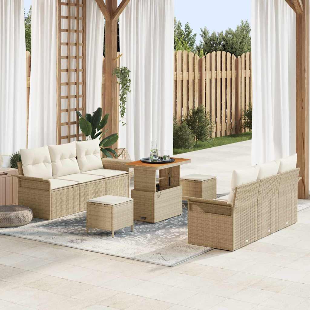 Tuinbankenset met kussen 9 pcs Beige poly rattan is nu te koop bij PeponiXL, paradijselijk wonen!