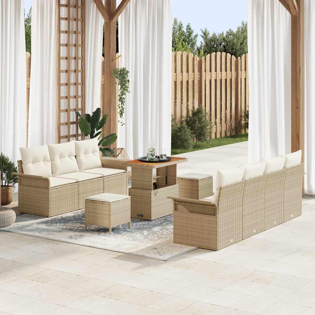 Tuinbankenset met kussen 10 pcs Beige poly rattan is nu te koop bij PeponiXL, paradijselijk wonen!