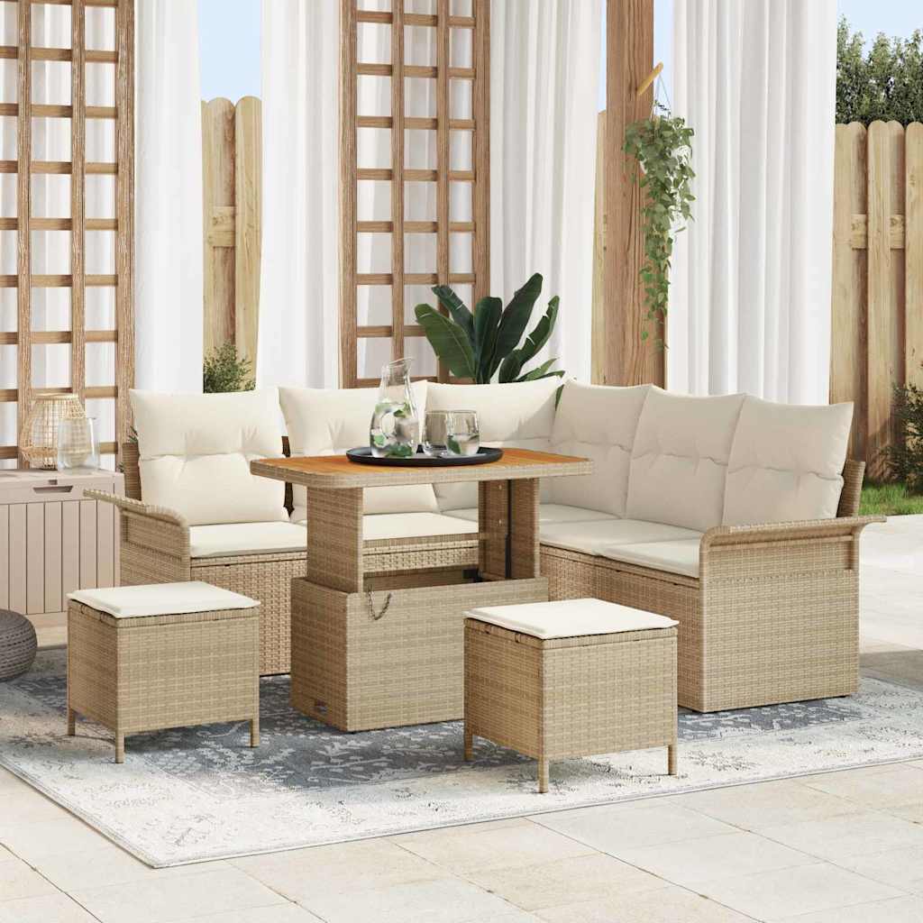 Tuinbankenset met kussen 8 pcs Beige poly rattan is nu te koop bij PeponiXL, paradijselijk wonen!