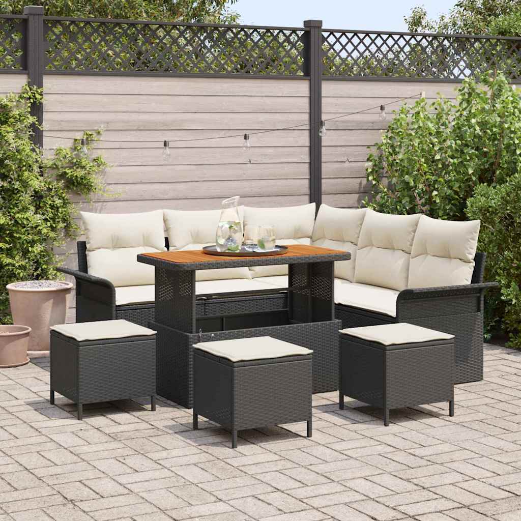 Tuinbankenset 9 st Zwart poly rattan is nu te koop bij PeponiXL, paradijselijk wonen!