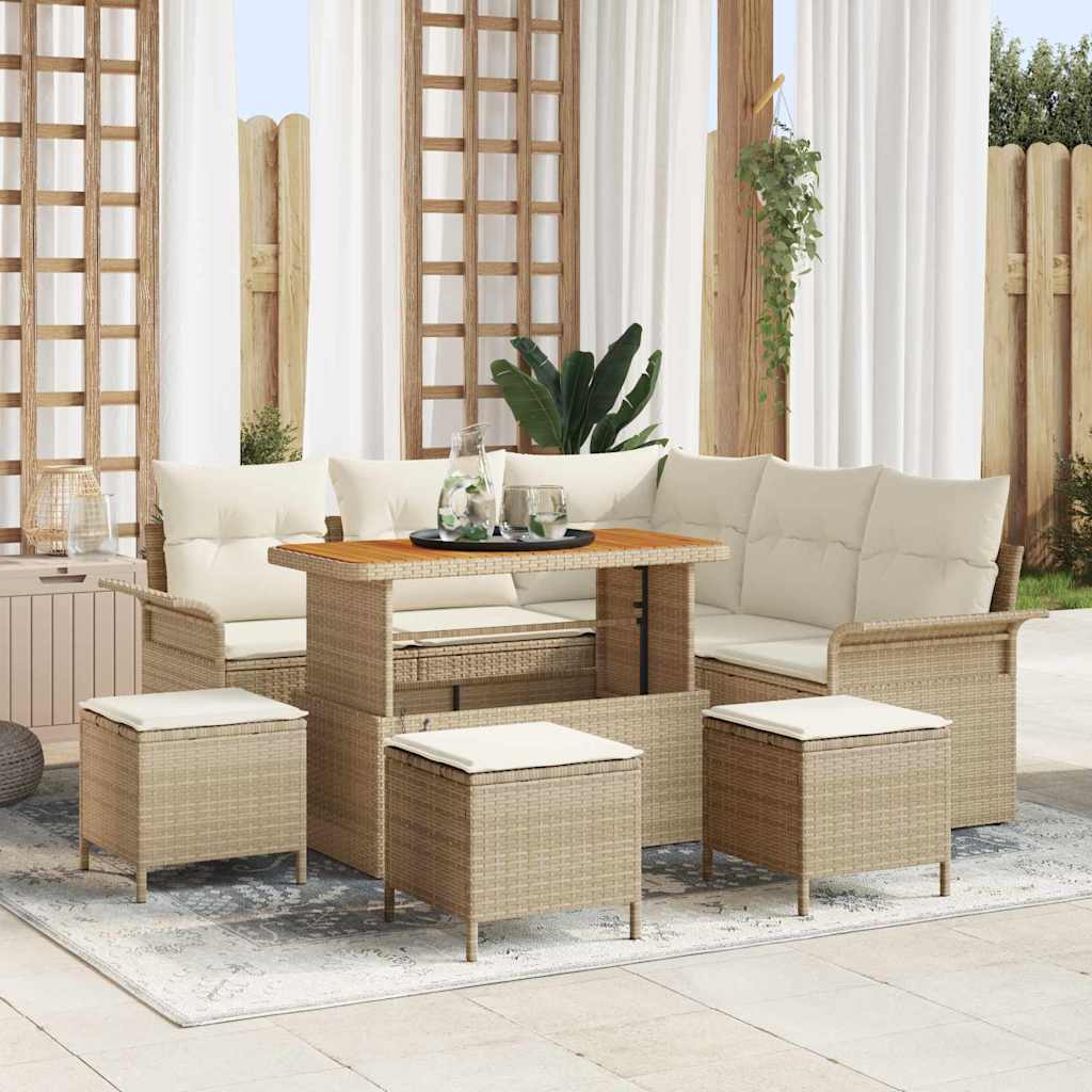 Tuinbankenset met kussen 9 pcs Beige poly rattan is nu te koop bij PeponiXL, paradijselijk wonen!