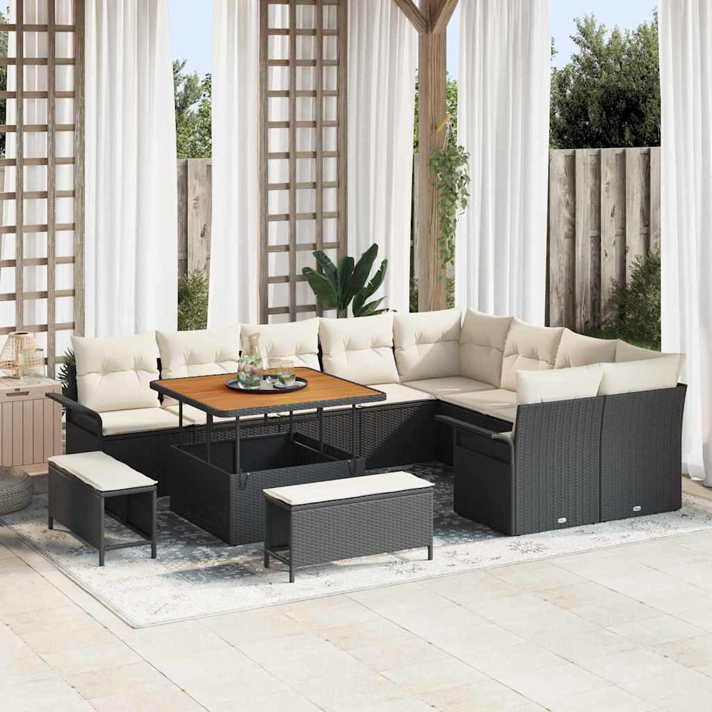 Tuinbankenset met kussen 12 pcs Zwart poly rattan is nu te koop bij PeponiXL, paradijselijk wonen!