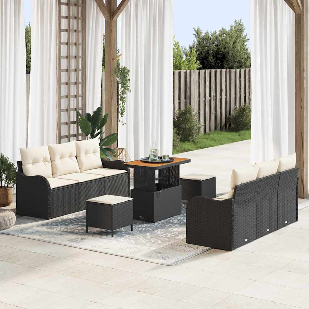 Tuinbankenset met kussen 9 pcs Zwart poly rattan is nu te koop bij PeponiXL, paradijselijk wonen!