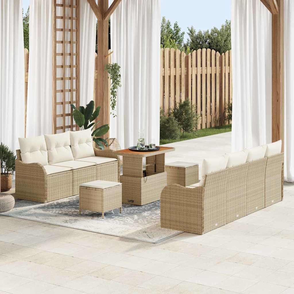 Tuinbankenset met kussen 10 pcs Beige poly rattan is nu te koop bij PeponiXL, paradijselijk wonen!