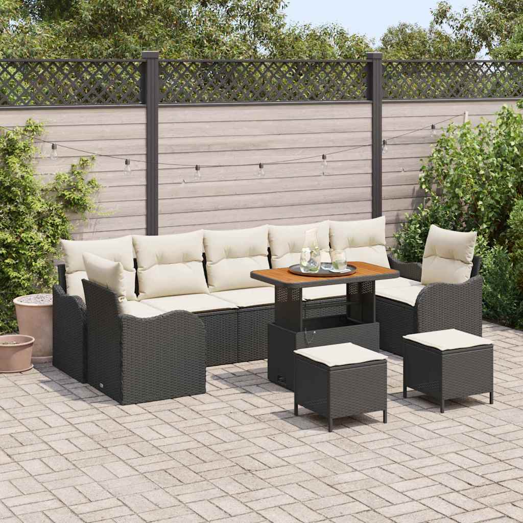 Tuinbankenset 10 st Zwart poly rattan is nu te koop bij PeponiXL, paradijselijk wonen!