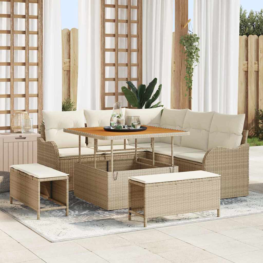 Tuinbankenset met kussen 8 pcs Beige poly rattan is nu te koop bij PeponiXL, paradijselijk wonen!