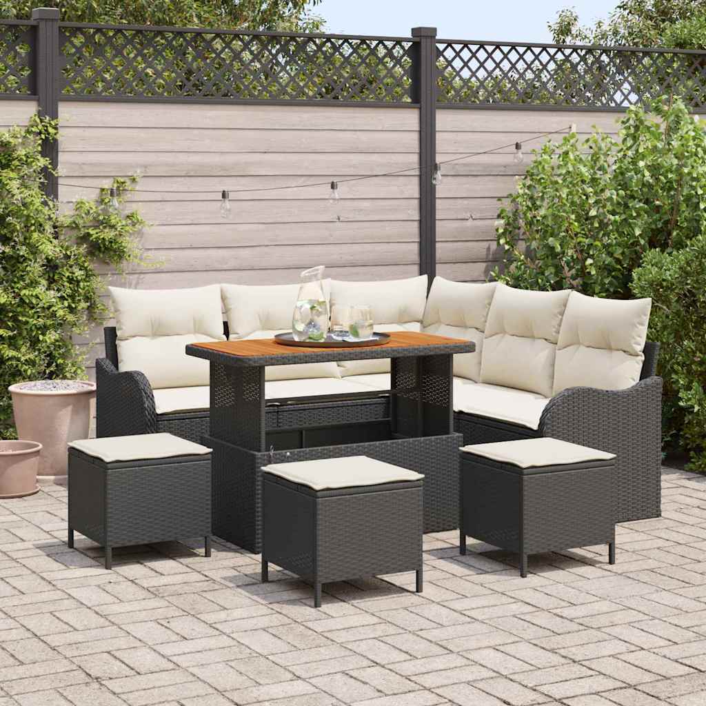 Tuinbankenset 9 st Zwart poly rattan is nu te koop bij PeponiXL, paradijselijk wonen!