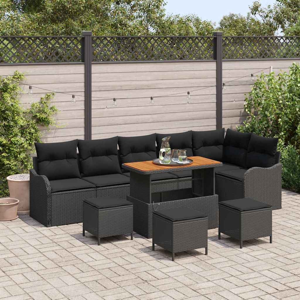 Tuinbankenset met kussen 10 pcs Zwart poly rattan is nu te koop bij PeponiXL, paradijselijk wonen!