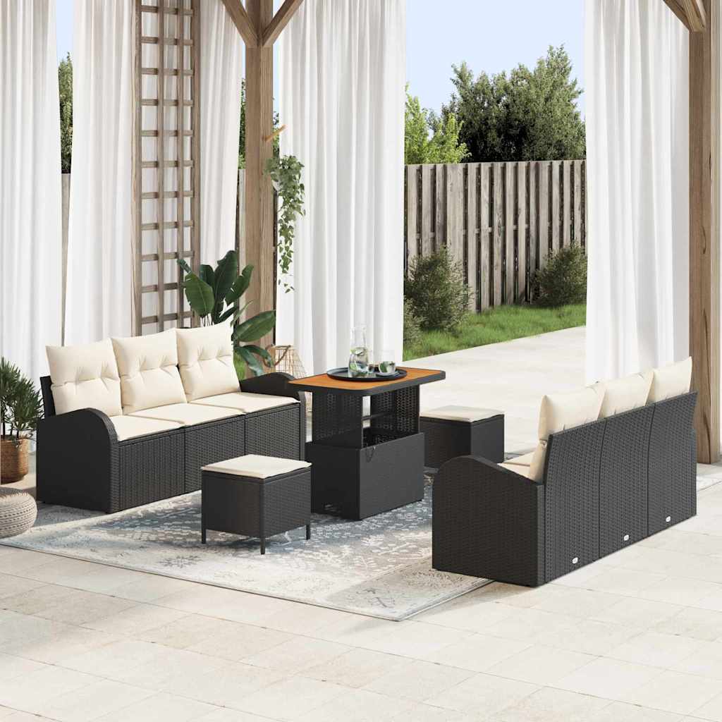 Tuinbankenset met kussen 9 pcs Zwart poly rattan is nu te koop bij PeponiXL, paradijselijk wonen!
