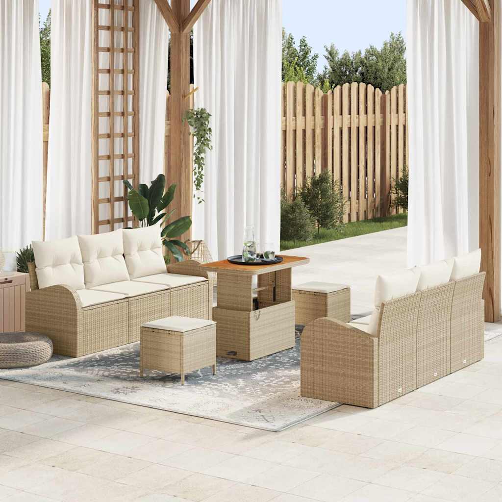 Tuinbankenset met kussen 9 pcs Beige poly rattan is nu te koop bij PeponiXL, paradijselijk wonen!