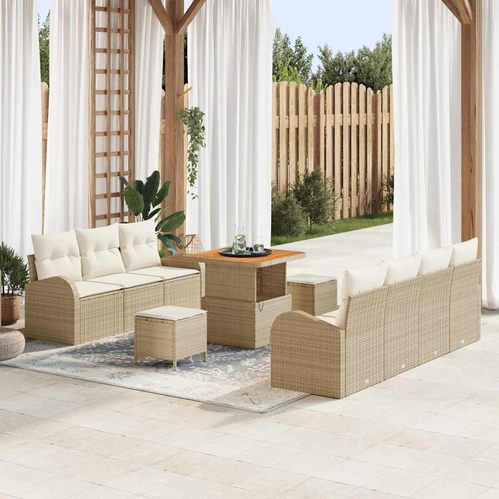 Tuinbankenset met kussen 10 pcs Beige poly rattan is nu te koop bij PeponiXL, paradijselijk wonen!