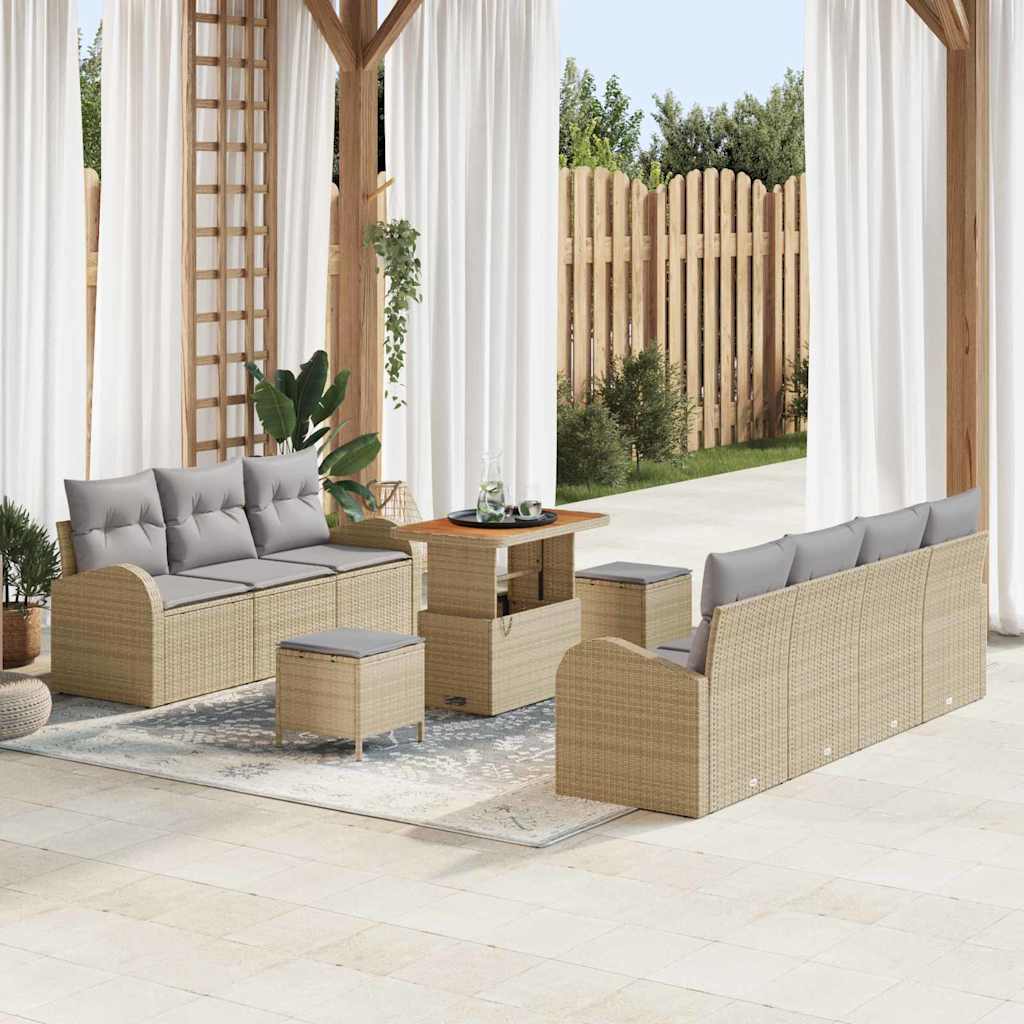 Tuinbankenset met kussen 10 pcs Beige poly rattan is nu te koop bij PeponiXL, paradijselijk wonen!