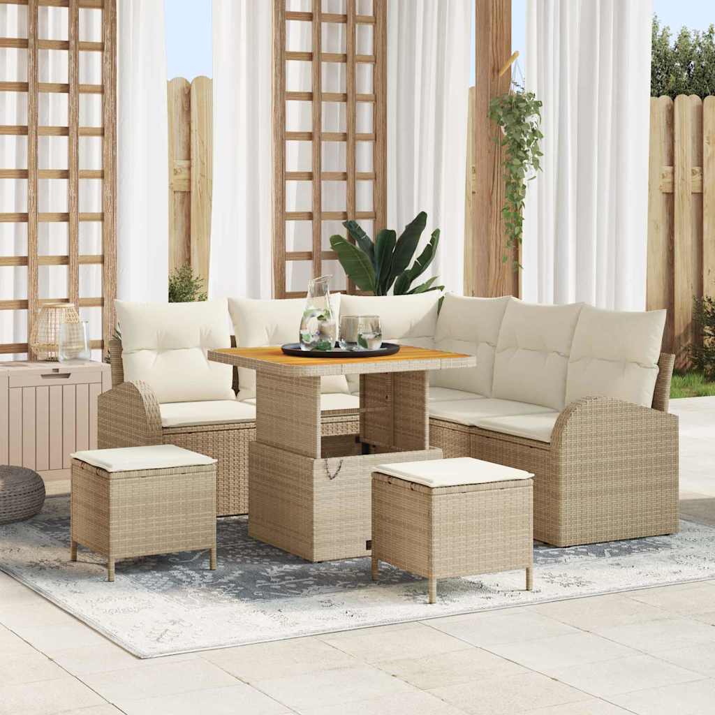 Tuinbankenset met kussen 8 pcs Beige poly rattan is nu te koop bij PeponiXL, paradijselijk wonen!