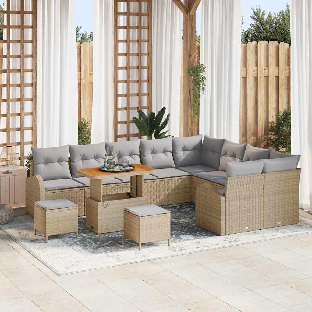 Tuinbankenset met kussen 12 pcs Beige poly rattan is nu te koop bij PeponiXL, paradijselijk wonen!