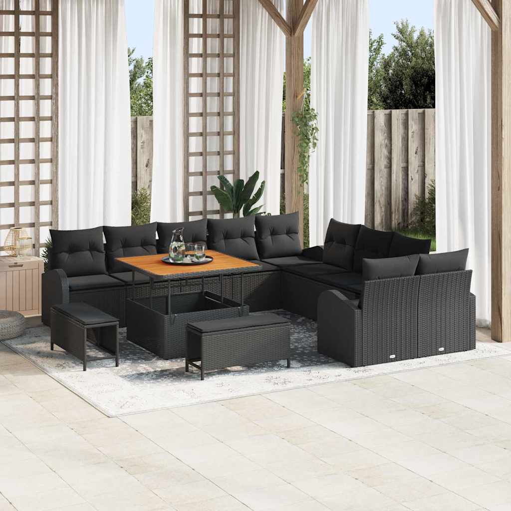 Tuinbankenset met kussen 13 pcs Zwart poly rattan is nu te koop bij PeponiXL, paradijselijk wonen!