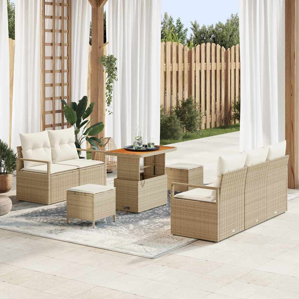 Tuinbankenset met kussen 8 pcs Beige poly rattan is nu te koop bij PeponiXL, paradijselijk wonen!