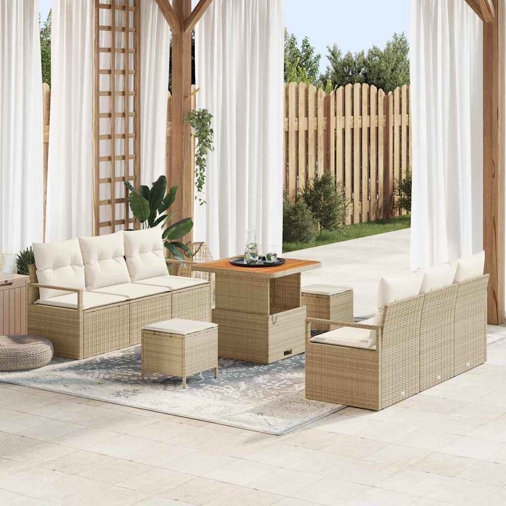 Tuinbankenset met kussen 9 pcs Beige poly rattan is nu te koop bij PeponiXL, paradijselijk wonen!