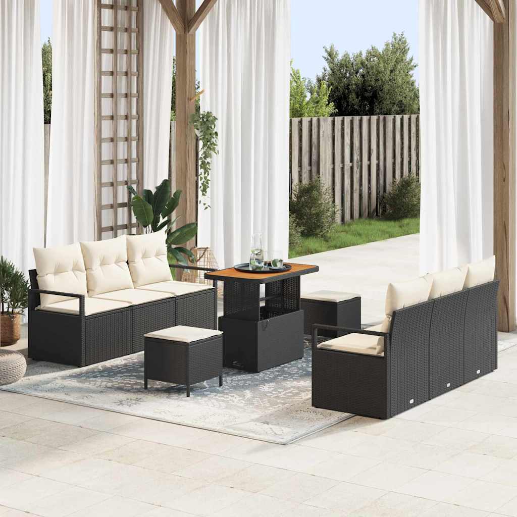 Tuinbankenset met kussen 9 pcs Zwart poly rattan is nu te koop bij PeponiXL, paradijselijk wonen!