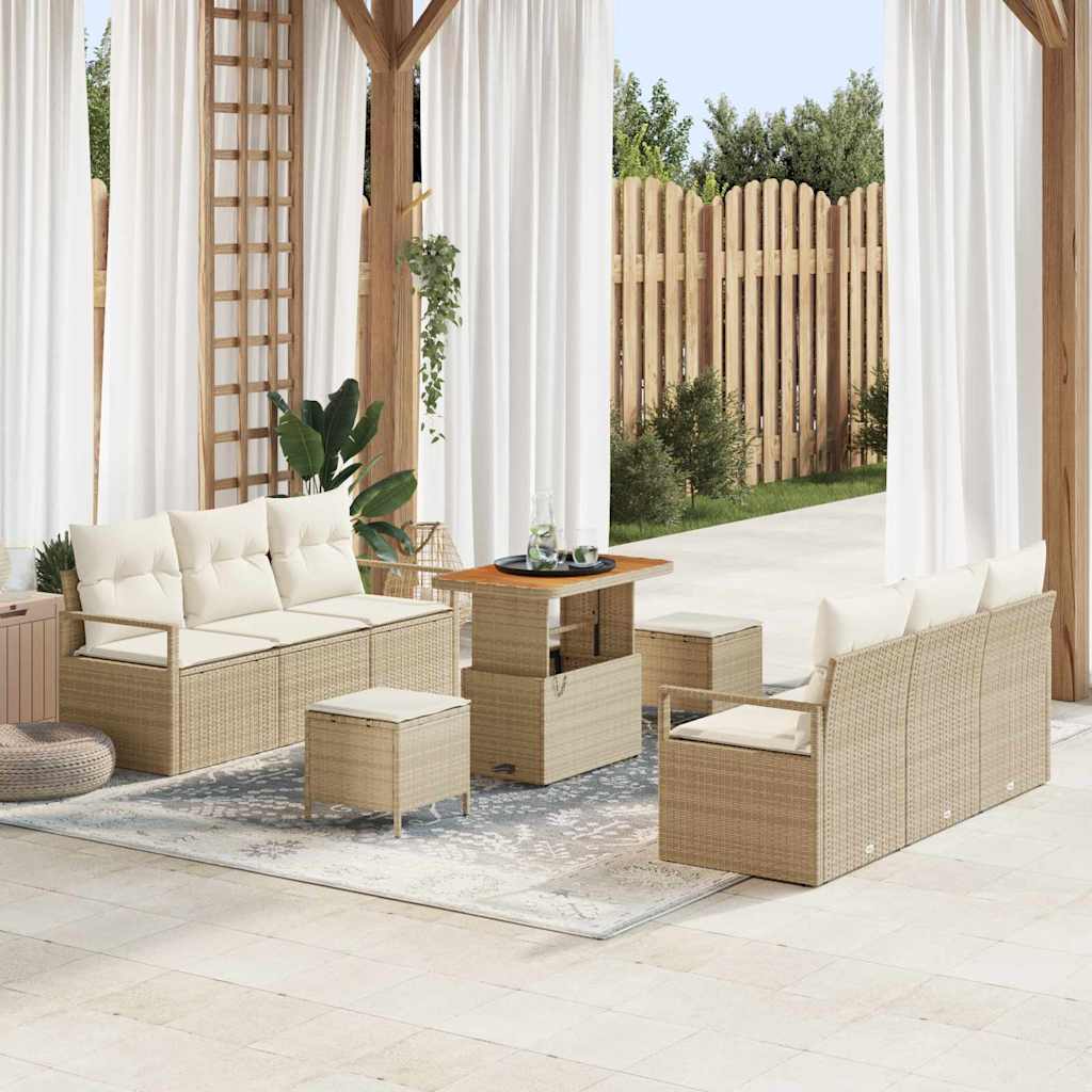 Tuinbankenset met kussen 9 pcs Beige poly rattan is nu te koop bij PeponiXL, paradijselijk wonen!