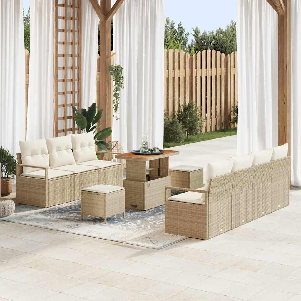 Tuinbankenset met kussen 10 pcs Beige poly rattan is nu te koop bij PeponiXL, paradijselijk wonen!