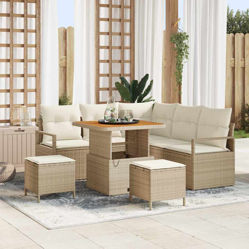 Tuinbankenset met kussen 8 pcs Beige poly rattan is nu te koop bij PeponiXL, paradijselijk wonen!