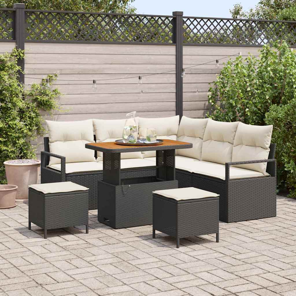 Tuinbankenset 8 st Zwart poly rattan is nu te koop bij PeponiXL, paradijselijk wonen!