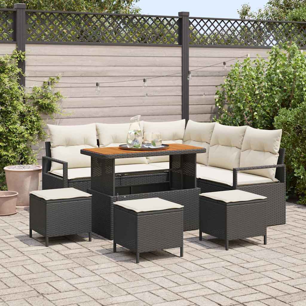 Tuinbankenset 9 st Zwart poly rattan is nu te koop bij PeponiXL, paradijselijk wonen!