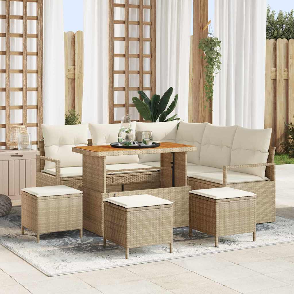 Tuinbankenset met kussen 9 pcs Beige poly rattan is nu te koop bij PeponiXL, paradijselijk wonen!