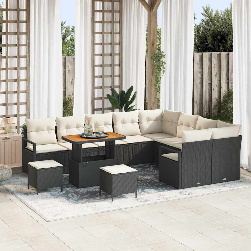 Tuinbankenset met kussen 12 pcs Zwart poly rattan is nu te koop bij PeponiXL, paradijselijk wonen!