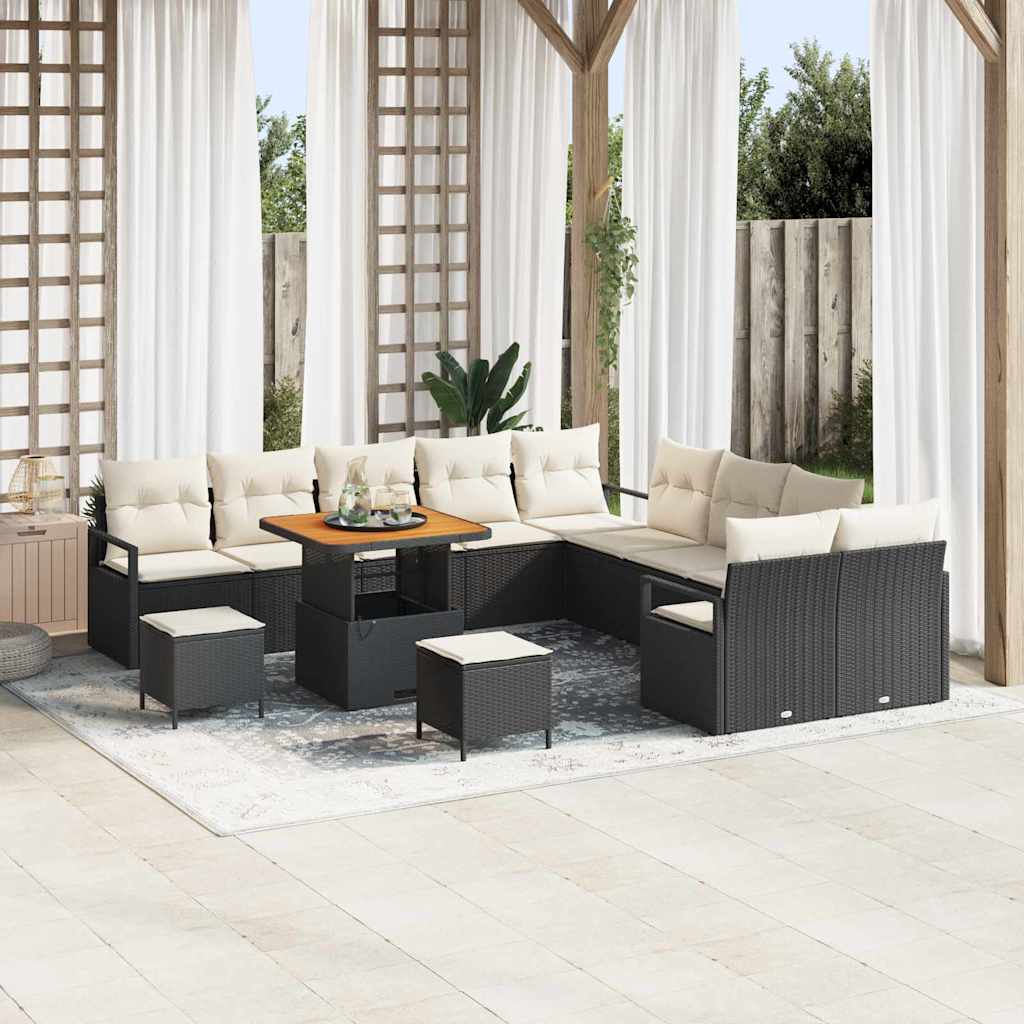 Tuinbankenset met kussen 13 pcs Zwart poly rattan is nu te koop bij PeponiXL, paradijselijk wonen!