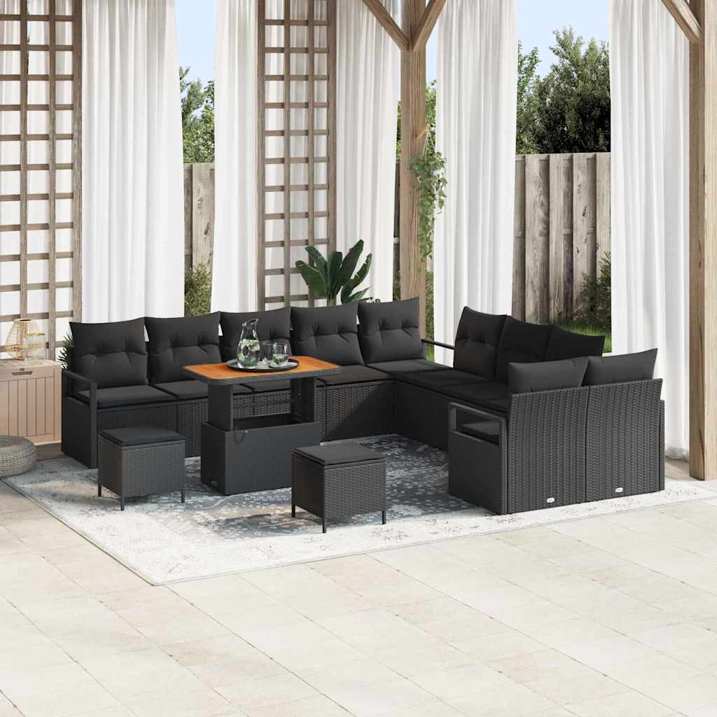 Tuinbankenset met kussen 13 pcs Zwart poly rattan is nu te koop bij PeponiXL, paradijselijk wonen!