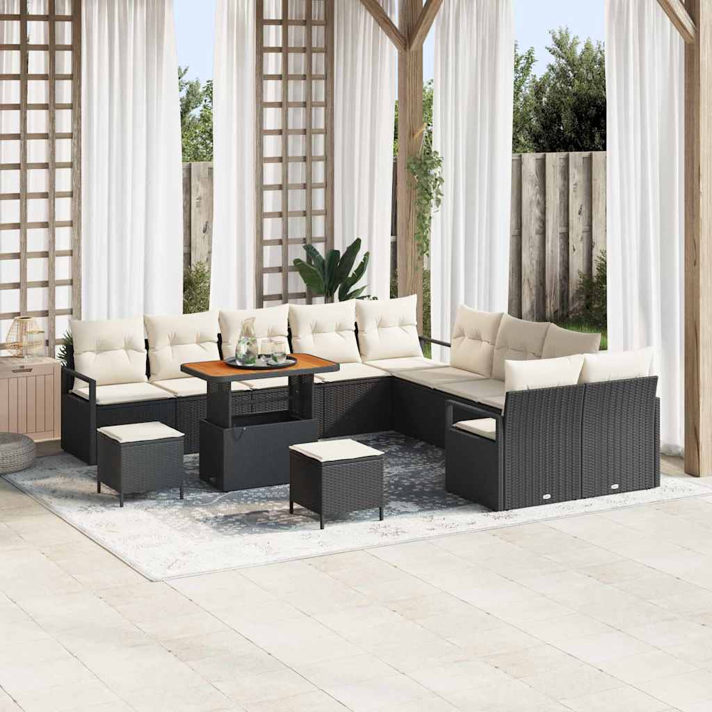 Tuinbankenset met kussen 13 pcs Zwart poly rattan is nu te koop bij PeponiXL, paradijselijk wonen!