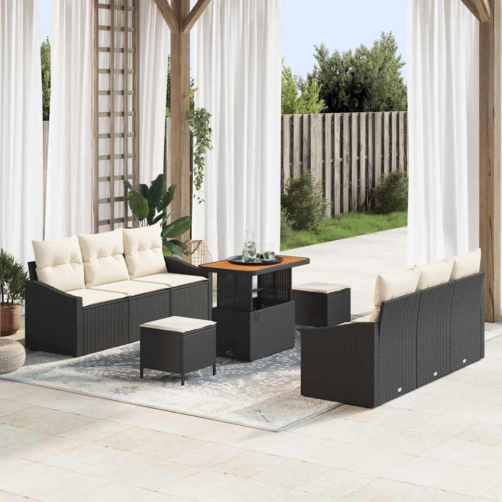 Tuinbankenset met kussen 9 pcs Zwart poly rattan is nu te koop bij PeponiXL, paradijselijk wonen!