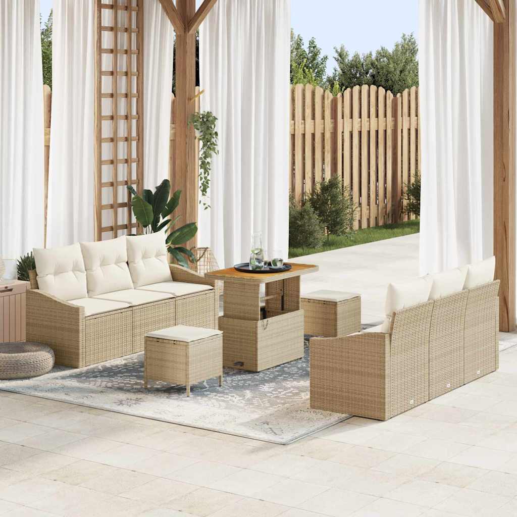 Tuinbankenset met kussen 9 pcs Beige poly rattan is nu te koop bij PeponiXL, paradijselijk wonen!