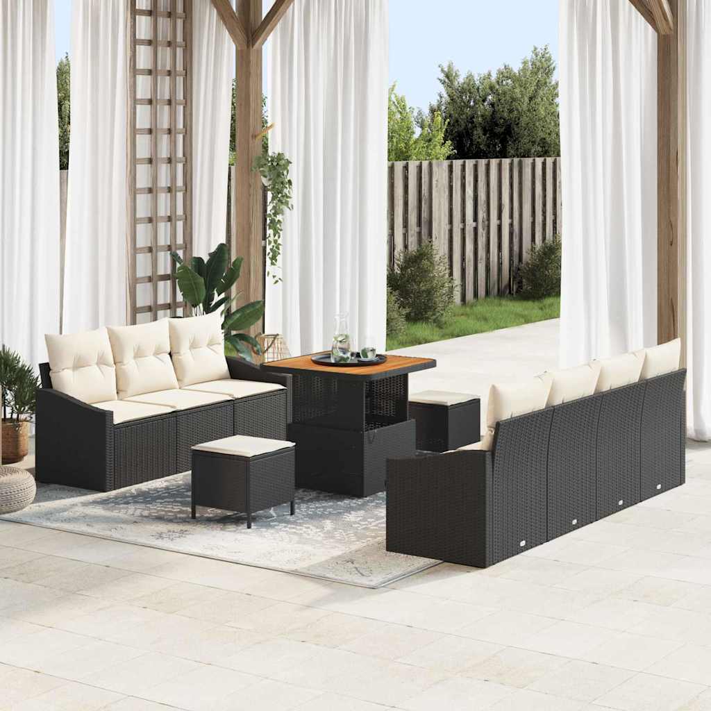 Tuinbankenset met kussen 10 pcs Zwart poly rattan is nu te koop bij PeponiXL, paradijselijk wonen!