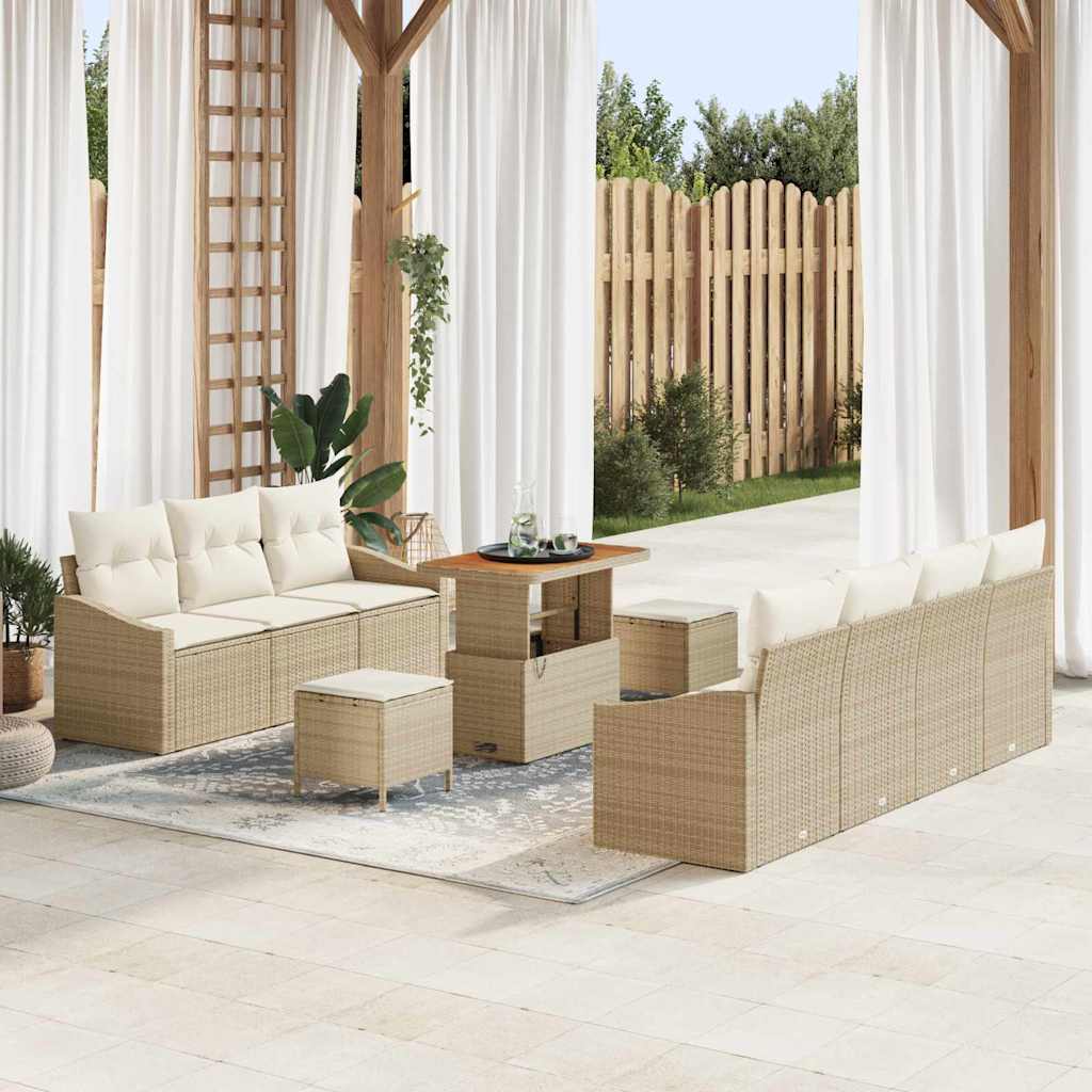 Tuinbankenset met kussen 10 pcs Beige poly rattan is nu te koop bij PeponiXL, paradijselijk wonen!