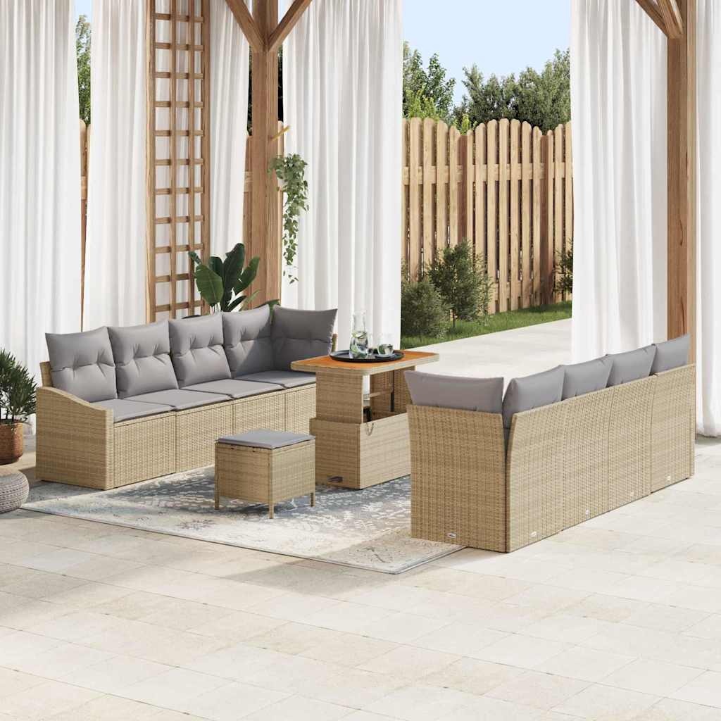 Tuinbankenset met kussen 11 pcs Beige poly rattan is nu te koop bij PeponiXL, paradijselijk wonen!