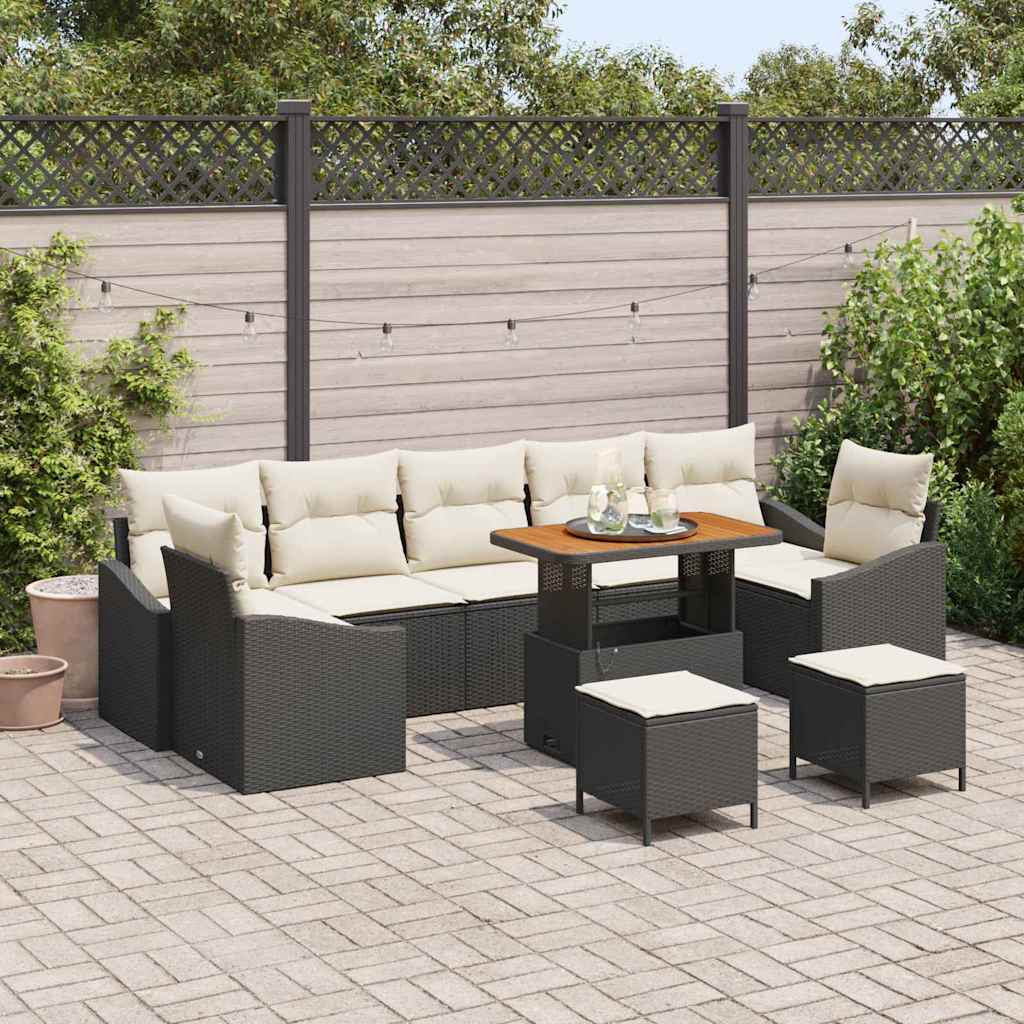 Tuinbankenset 10 st Zwart poly rattan is nu te koop bij PeponiXL, paradijselijk wonen!