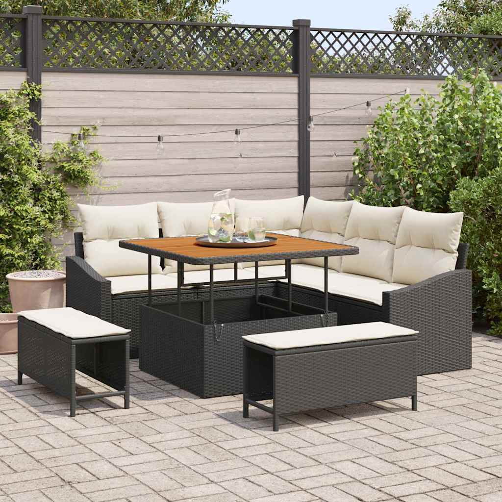 Tuinbankenset 8 st Zwart poly rattan is nu te koop bij PeponiXL, paradijselijk wonen!