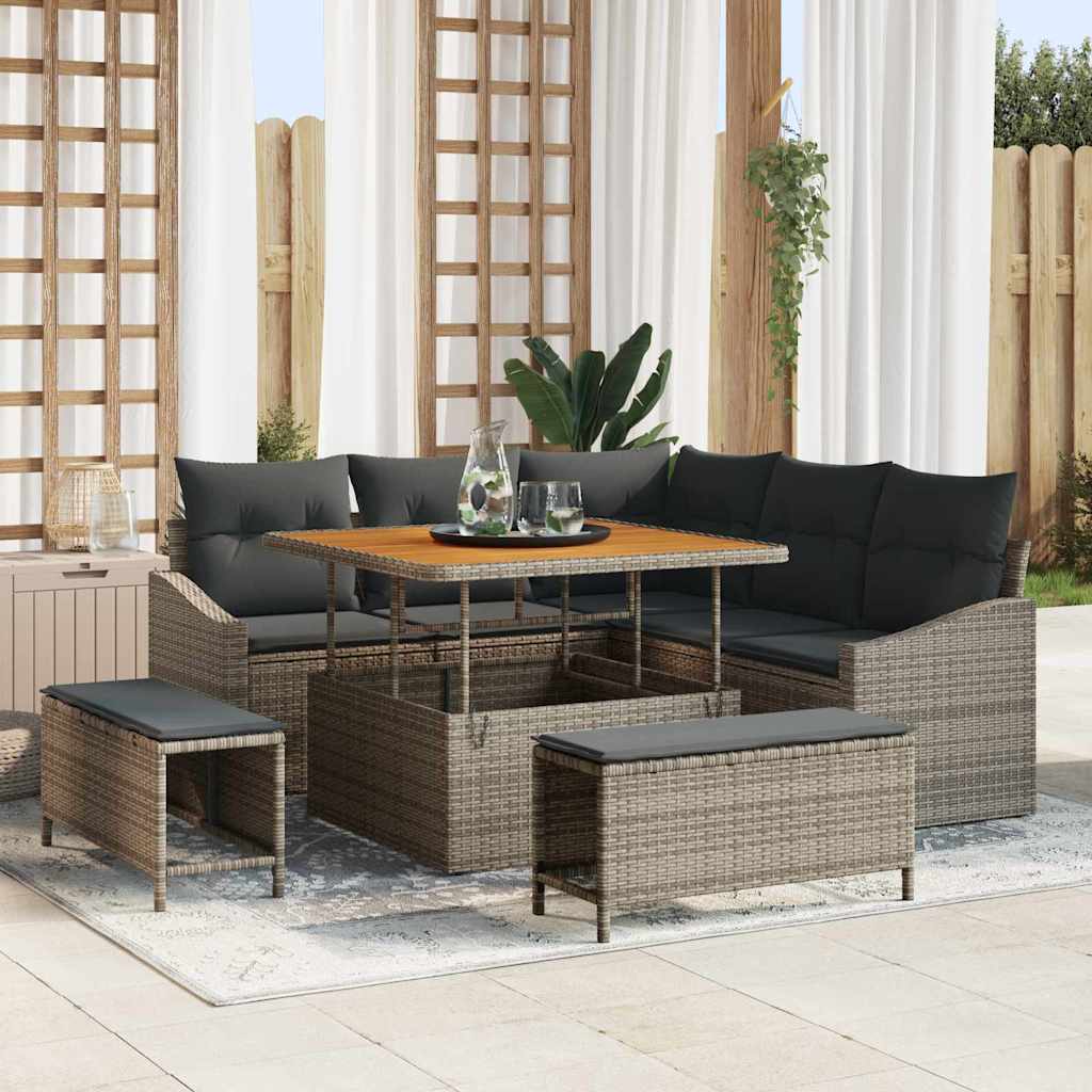 Tuinbankenset met kussen 8 pcs Grijs poly rattan is nu te koop bij PeponiXL, paradijselijk wonen!