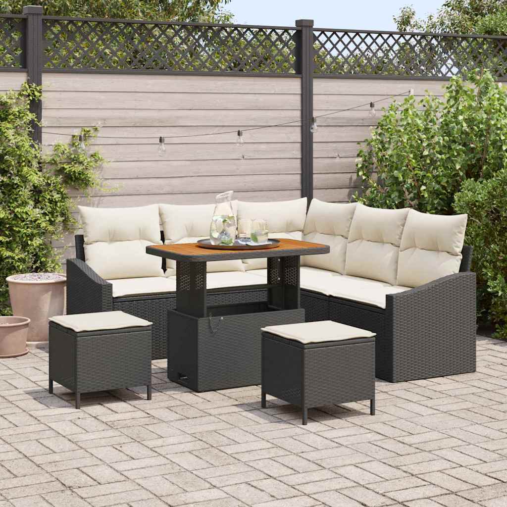 Tuinbankenset 8 st Zwart poly rattan is nu te koop bij PeponiXL, paradijselijk wonen!