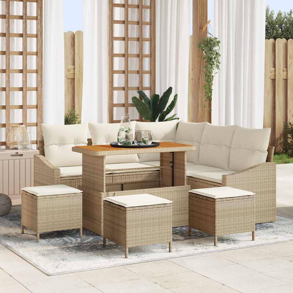 Tuinbankenset met kussen 9 pcs Beige poly rattan is nu te koop bij PeponiXL, paradijselijk wonen!